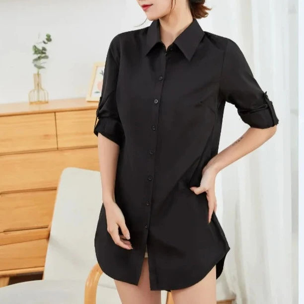 Mid-Length White Shirt Women BF Sexy Shirt Pajamas Female Skirt Ladies Tops Loose 2023 Autumn Clothing Women Shirts and Blouses  Amaijoin