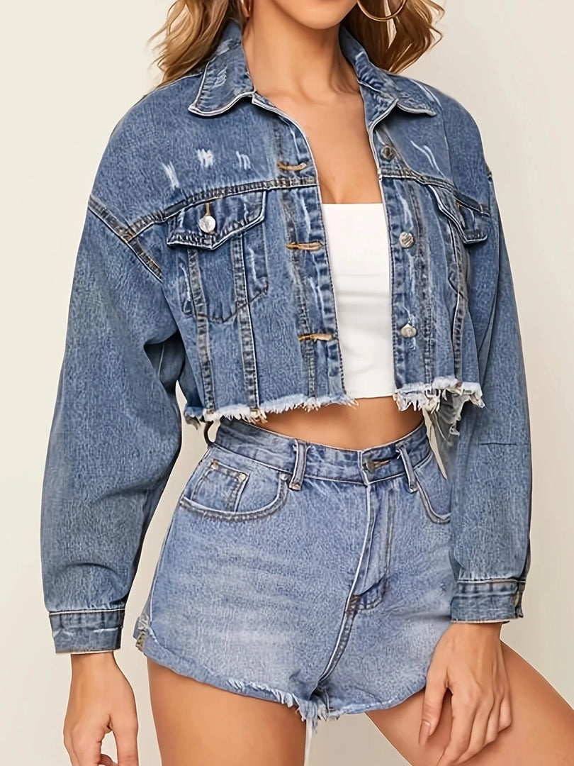 European and American cross-border denim jacket trend street personality casual style short top denim jacket for women  Amaijoin