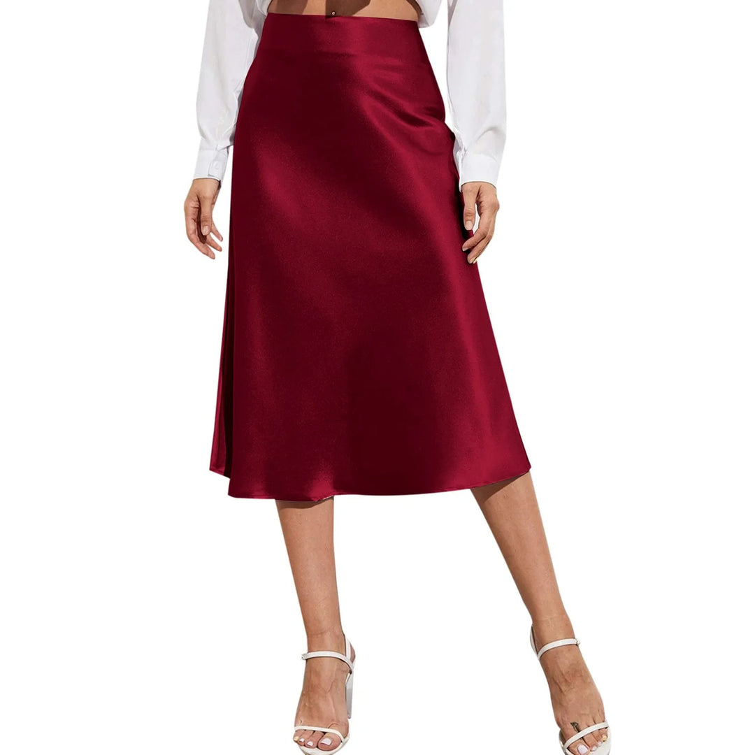 2022 Ladies Chiffon Silk Skirt Fashion Women's Midi Skirt High Waist Solid Color Satin Dress Zipper Elegant Female Summer Skirts  Amaijoin