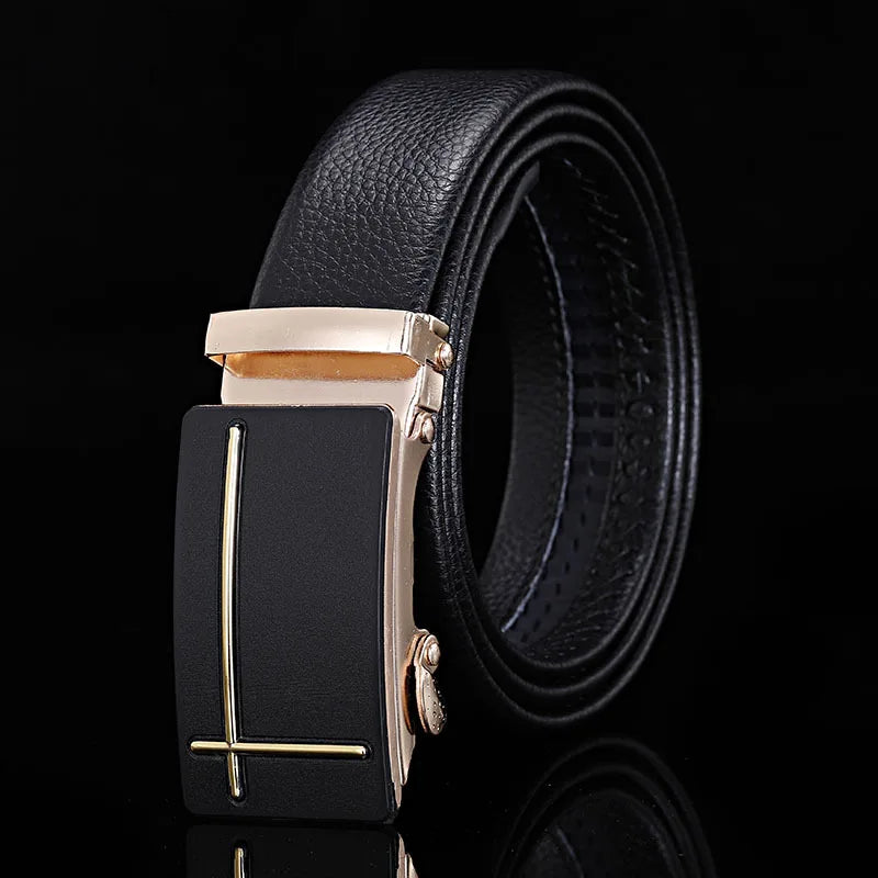 For Men Famous Work Business Black Cowskin PU Strap Men Leather Belt Metal Automatic Buckle Brand High Quality Luxury Belts  Amaijoin