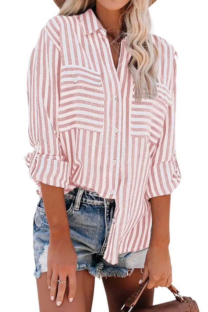 Women's Spring/Summer 2024 New Striped Single Breasted Long Sleeve Shirt Women Elegant and Youth Woman Stylish Blouse  Amaijoin