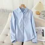 Carregue a imagem no visualizador da Galeria, Women&#39;s Casual Cotton Oxford Shirt 2023 New Woman Striped Blouse and Tops Simple Solid Lady White Blue Shirts Clothes  Amaijoin
