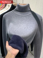 Carregue a imagem no visualizador da Galeria, Turtleneck Winter Sweater Women Elegant Thicken Velvet Lined Warm Sueter Knitted Pullover Slim Tops Jersey Knitwear Jumper New  Amaijoin
