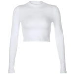 Carregue a imagem no visualizador da Galeria, Solid Basic Long Sleeve Womens Tshirt Casual Black White Fashion Crop Top T Shirt Ladies Fashion Korean Tee Shirt  Amaijoin
