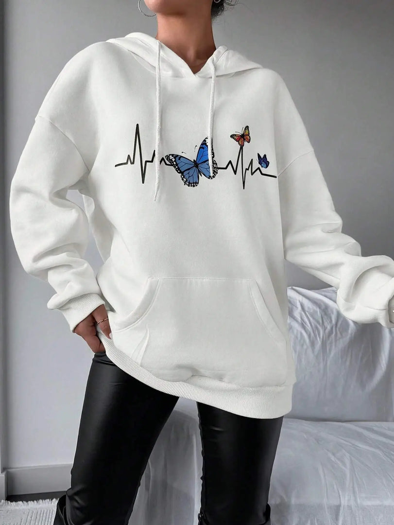 A Butterfly Dancing On The Tip Of Its Heart Printed Women'S Hooded Harajuku Hoodies Fashion Hoodie Autumn Casual Women Clothing  Amaijoin