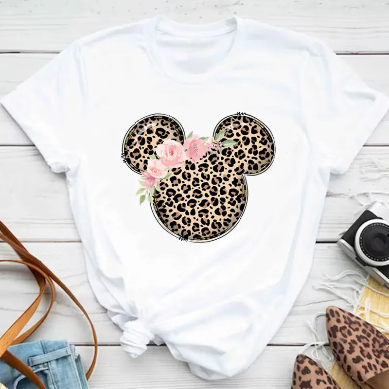 New T-shirts for Women Fashion Heart Minnie Print T Shirt Streetwear Clothes Kawaii Mickey Mouse Disney T Shirt Female Tops  Amaijoin