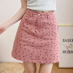 Carregue a imagem no visualizador da Galeria, Korean Fashion Women&#39;s Casual Floral Pirnted High Waist Jeans Skirt Summer Beach Sexy Mini Denim Skirts Pink Khaki White Saias  Amaijoin
