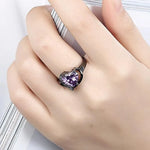 Carregue a imagem no visualizador da Galeria, Romantic 18K Black Gold Plated Promise Band Ring Wedding Purple Heart Cubic Zirconia Rings for Women  Amaijoin
