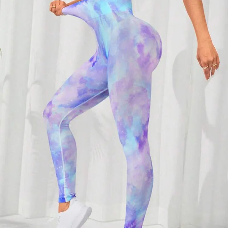 New 3D Print Tie Dye Sports Pants Women Seamless  Leggings High Waist Fitness Push Up Leggings Gym Clothing Workout Tights  Amaijoin