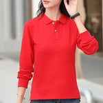 Carregue a imagem no visualizador da Galeria, High Quality Womens 100% Cotton Long Sleeve Polos Shirts Casual Lapel Ladies Tees Fashion Female All-Season New T-shirt Slim Top  Amaijoin
