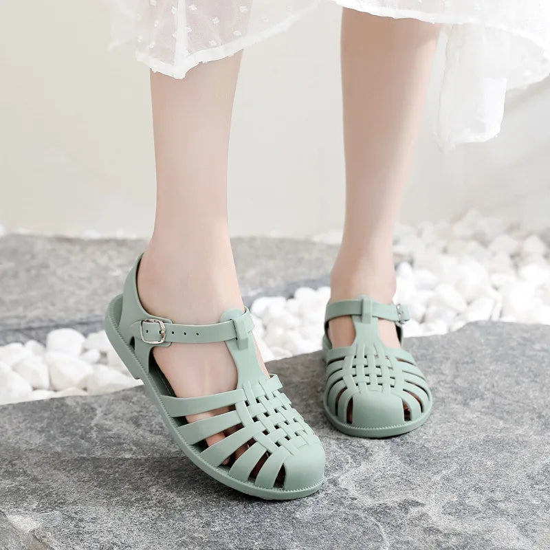 Women's Summer Fashion PVC Hollow Out Flat Casual Beach Sandals  Amaijoin