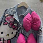 Carregue a imagem no visualizador da Galeria, MINISO Hello Kitty Cartoon Denim Jacket Women Spring Autumn Sanrio Anime 2024 New Fashionable Coat  Amaijoin
