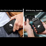 Carregue a imagem no visualizador da Galeria, Men&#39;s Carbon Fiber Magnetic Card Holder PU Leather RFID Three-fold Automatic Card Holder With Zipper Coin Purse AirTag Wallet  Amaijoin
