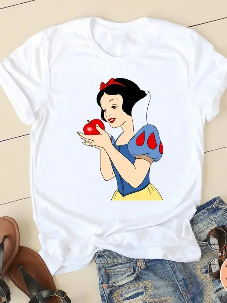 Women's T-shirt Short Sleeve Cartoon Graphic Casual Tee Clothes College 90s Style Interconnection Princess Fashion Female  Amaijoin