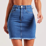 Load image into Gallery viewer, 2023 Summer New Women&#39;s Denim Short Skirt Fashion Sexy Ripped Raw Edge Jeans Mini Slim Fit Skirt S-2xl Drop Shipping  Amaijoin
