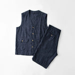 Carregue a imagem no visualizador da Galeria, Japan Style Harajuku Men 100% Linen Vest Thin Simple Casual Loose Tops High Quality Yarn-Dyed Multi-Pockets Sleeveless Waistcoat  Amaijoin
