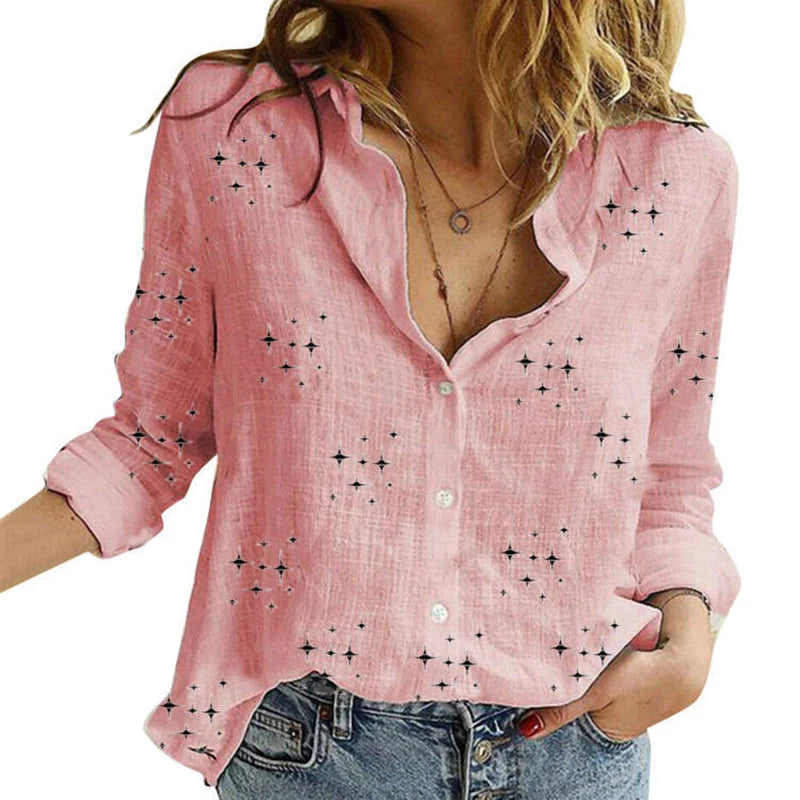 Elegant Cotton Linen Shirts Women Casual Solid Button Lapel Blouses Shirts Spring Summer Long Sleeve Loose Tops Tunic Blusas  Amaijoin