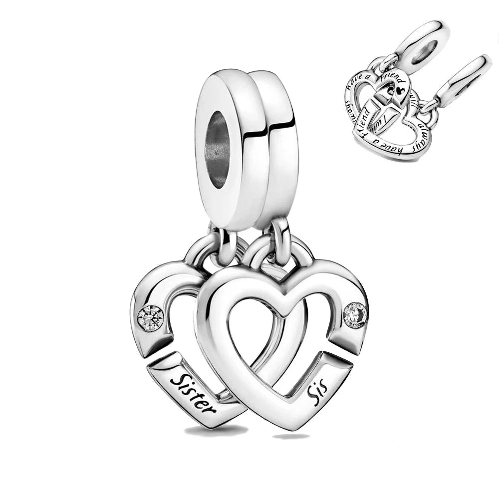 Double Layered Pendant Series 925 Sterling Silver Love Family Friendship Pet Pendant Fit Pandora Bracelet Boutique Jewelry Gifts  Amaijoin