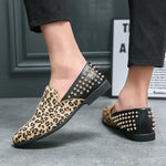 Load image into Gallery viewer, Fashion Leopard Slip On Loafers men leather shoes rivet convenient cuffs pointed toe suede print casual party shoes for man  Amaijoin
