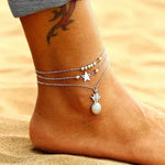 Carregue a imagem no visualizador da Galeria, Two Layers Chain Heart Moon Sun Gold Silver Color Anklets For Women Bracelets Summer Barefoot Sandals Jewelry On Foot Leg  Amaijoin
