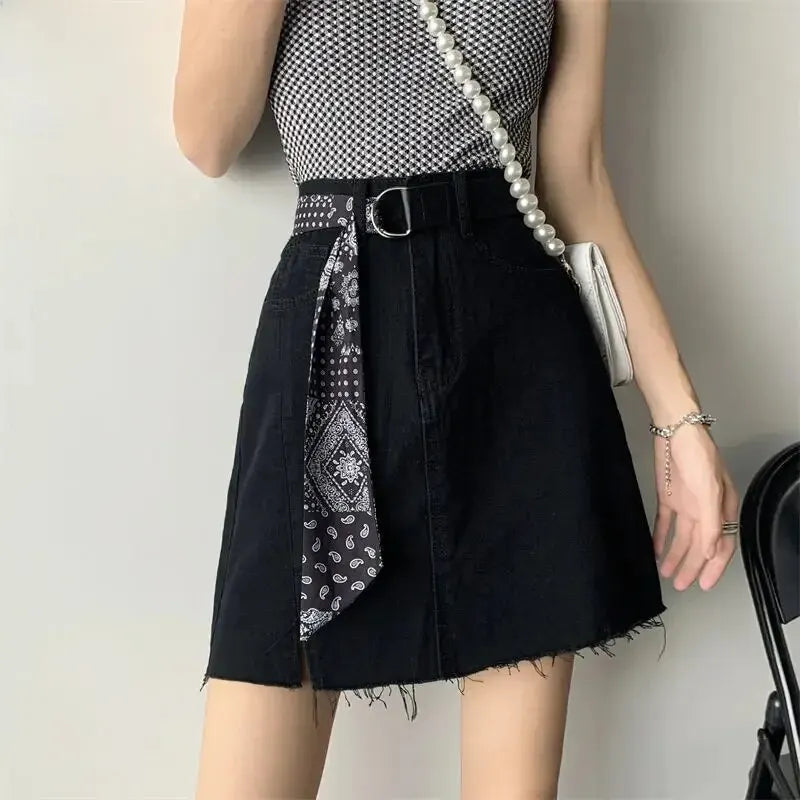 High-waisted Denim Skirt Women's 2024 New Style Sensibility Design Side Slit Skirt A- line  Amaijoin