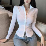 Carregue a imagem no visualizador da Galeria, Summer Blouse for Women Youth Top Korean Style Trends Transparent Sexy Women&#39;s Buttoned Shirt White Beautiful Fashion Particular  Amaijoin
