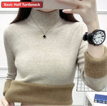 Carregue a imagem no visualizador da Galeria, Turtleneck Winter Sweater Women Elegant Thicken Velvet Lined Warm Sueter Knitted Pullover Slim Tops Jersey Knitwear Jumper New  Amaijoin
