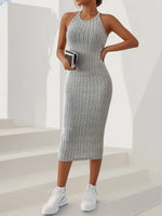 Carregue a imagem no visualizador da Galeria, Dresses for Women  Solid Halter Neck Bodycon Ribbed Knit Tank Dress  Amaijoin
