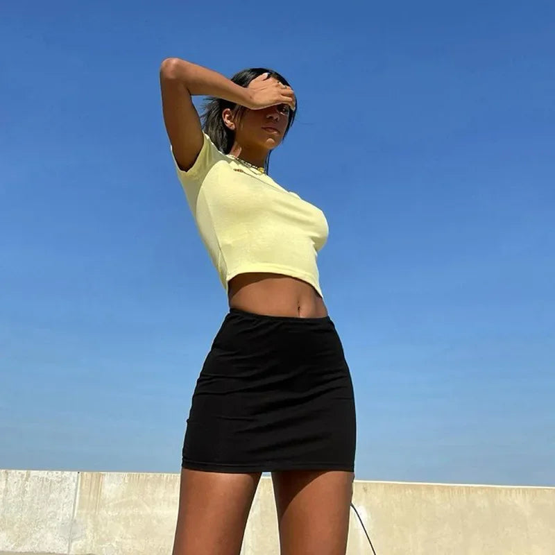 Women Skirt Black Pencil Skirt High Waist All Match Female Casual Streetwear Solid Skinny Fashion 2024 White Mini Skirt  Amaijoin