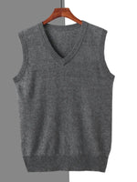 Carregue a imagem no visualizador da Galeria, Men 100% Pure Mink Cashmere Vest Sleeveless Sweater Spring Autumn V-Neck Vest Middle-Aged Warm Tops Knit Waistcoat Loose Outer  Amaijoin
