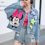 Carregue a imagem no visualizador da Galeria, 2024 New Women Coat Cartoon Sticker Embroidered Sequin Short Denim Jacket Loose Bowknot Top  Amaijoin
