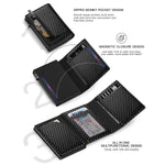 Carregue a imagem no visualizador da Galeria, Men&#39;s Carbon Fiber Magnetic Card Holder PU Leather RFID Three-fold Automatic Card Holder With Zipper Coin Purse AirTag Wallet  Amaijoin
