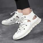 Carregue a imagem no visualizador da Galeria, Summer White High-top Roman Sandals Men Gladiators Lace Up Buckle Leather Casual Shoes Breathable Beach Sandals Outdoor Slippers  Amaijoin
