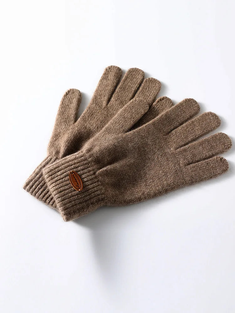 Women 100% Real Cashmere Knitted Gloves Ribbed Cuff Autumn Winter Touchscreen Finger Warm Wrist Length Classic Female Mitten  Amaijoin