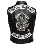 Carregue a imagem no visualizador da Galeria, Sons of Anarchy Embroidery Motorcycle Vest Men Leather Sleeveless Jacket Real Cowhide Leather Club Riding Biker Vests M008  Amaijoin
