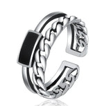 Carregue a imagem no visualizador da Galeria, Retro Braided Chain Ring Men Jewelry Fashion Personality Open Ring S925 Double Layer Black Glue Twists Index Finger Accessories  Amaijoin
