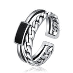 Carregue a imagem no visualizador da Galeria, Retro Braided Chain Ring Men Jewelry Fashion Personality Open Ring S925 Double Layer Black Glue Twists Index Finger Accessories  Amaijoin
