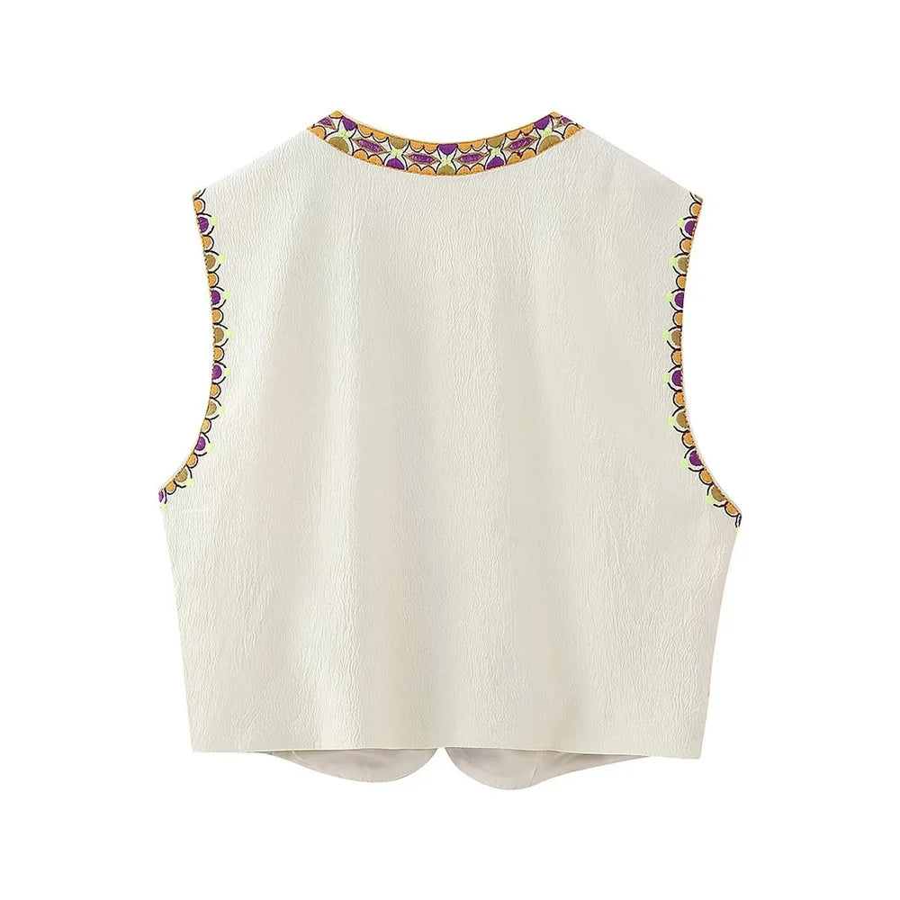 UNIZER 2023 Autumn/Winter New Women's Ethnic Retro Flower Embroidery Open Front Vest with Tank Top  Amaijoin