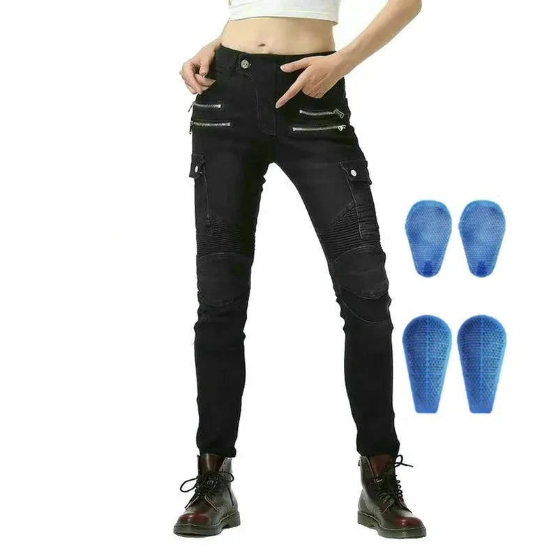 Loong Biker Female Motorcycle Riding Pants Motocross Knight Fashion Daily Cycling Protective Jeans Locomotive Trousers For Women  Amaijoin