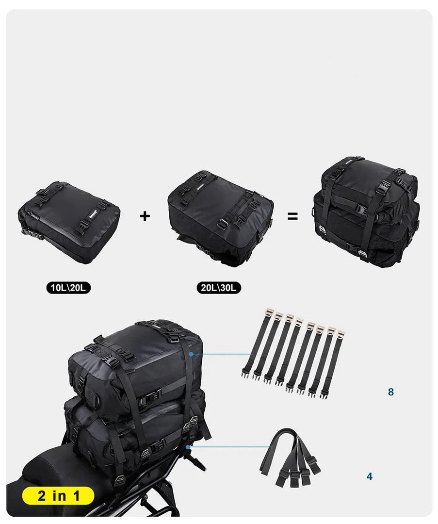 Rhinowalk Motorcycle Motocross Rear Seat Bag 10L 20L 30L Waterproof Luggage Pack Multi-Function 4 IN 1 Bumper Modification Bale  Amaijoin