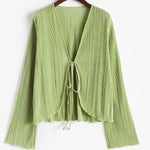 Carregue a imagem no visualizador da Galeria, European and American Korean version of the slim V-neck chest with umbilical short pleated knit cardigan  Amaijoin
